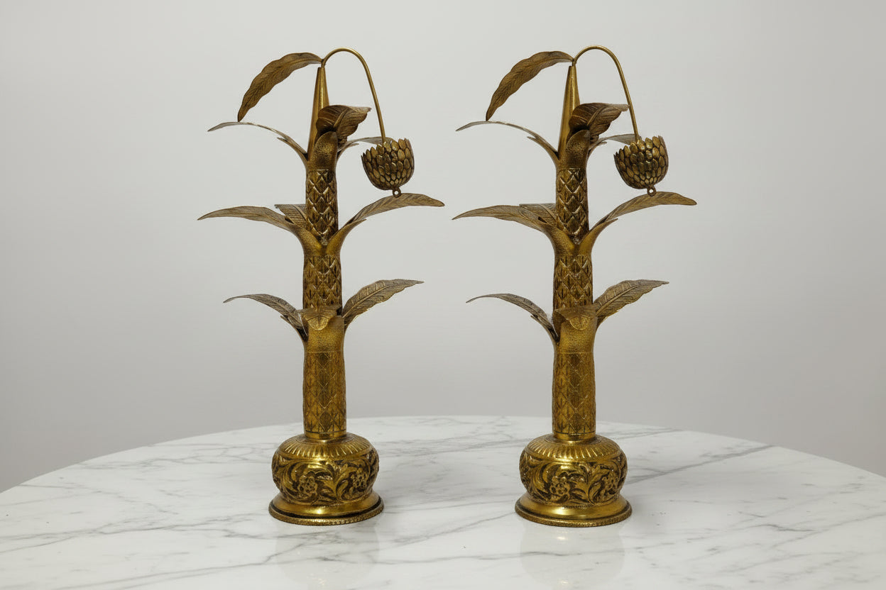 Handcrafted Brass Banana Tree Set of 2 – Traditional Pooja Banana Stems for Home Temple, Wedding Décor, Vastu & Festive Decorations
