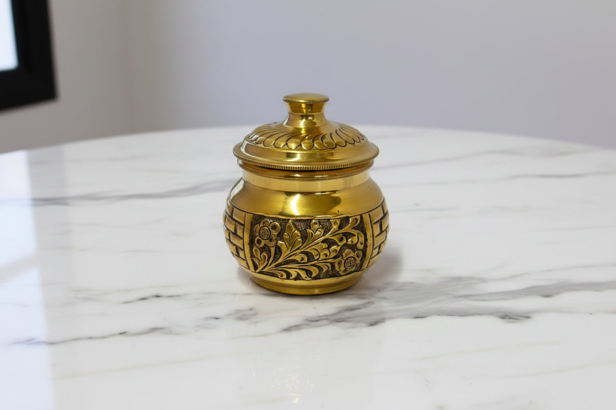 Handcrafted Brass Set of 2 Boxes with Lid – 3 Inch Decorative Storage Containers for Kumkum, Jewelry, Dry Fruits, Pooja & Home Décor