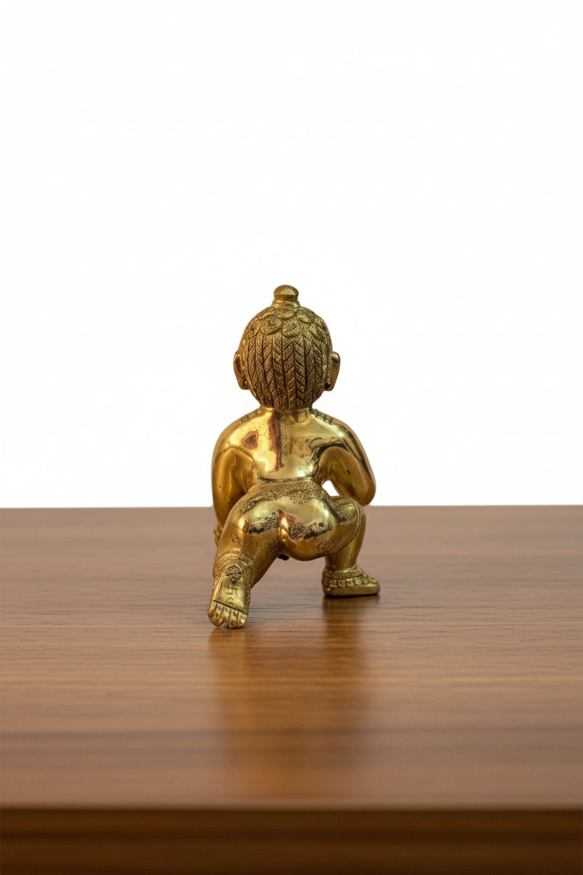 Handmade Brass Painted Laddu Gopal Idol – Bal Gopal Krishna Statue for Home Temple, Pooja, Janmashtami Décor & Spiritual Gift