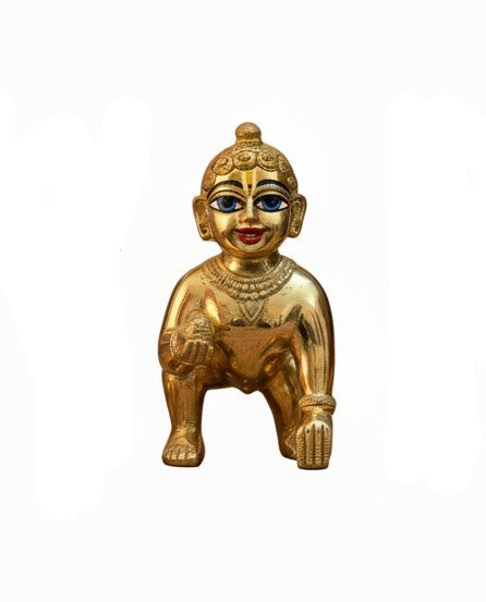 Handmade Brass Painted Laddu Gopal Idol – Bal Gopal Krishna Statue for Home Temple, Pooja, Janmashtami Décor & Spiritual Gift