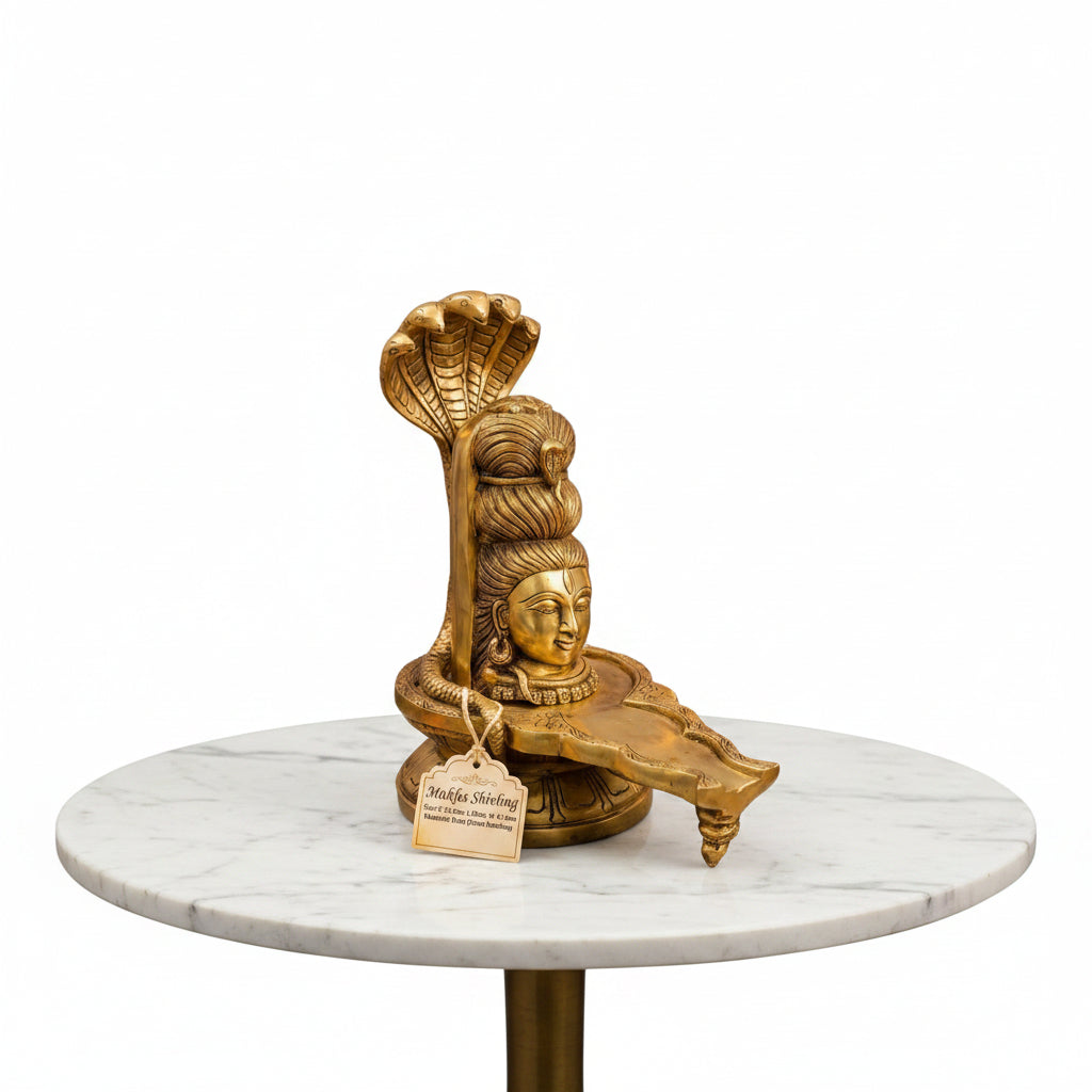 Handcrafted Brass Shiva Mukhalingam with Naga Serpent – Lord Shiv Lingam Idol for Home Temple, Pooja & Spiritual Décor