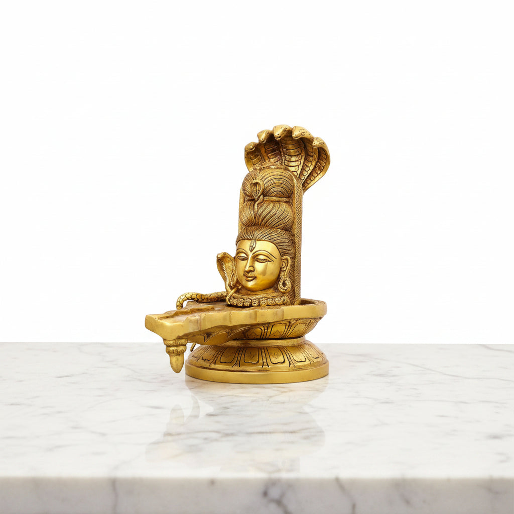 Handcrafted Brass Shiva Mukhalingam with Naga Serpent – Lord Shiv Lingam Idol for Home Temple, Pooja & Spiritual Décor