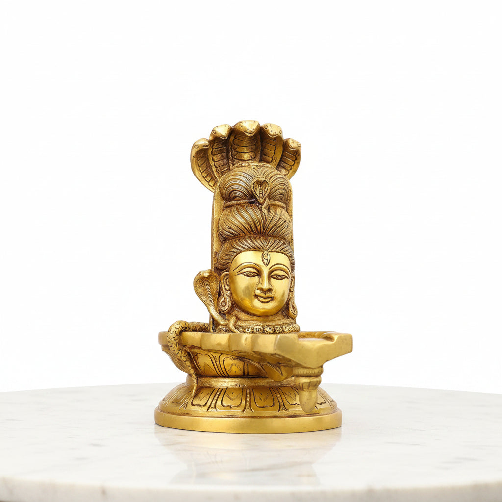 Handcrafted Brass Shiva Mukhalingam with Naga Serpent – Lord Shiv Lingam Idol for Home Temple, Pooja & Spiritual Décor
