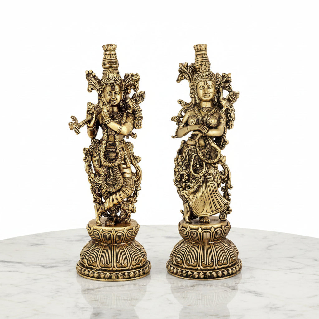 Handcrafted Brass Radha Krishna Idol – Lord Krishna & Radha Murti Statue for Home Temple, Pooja, Spiritual Décor & Gifting