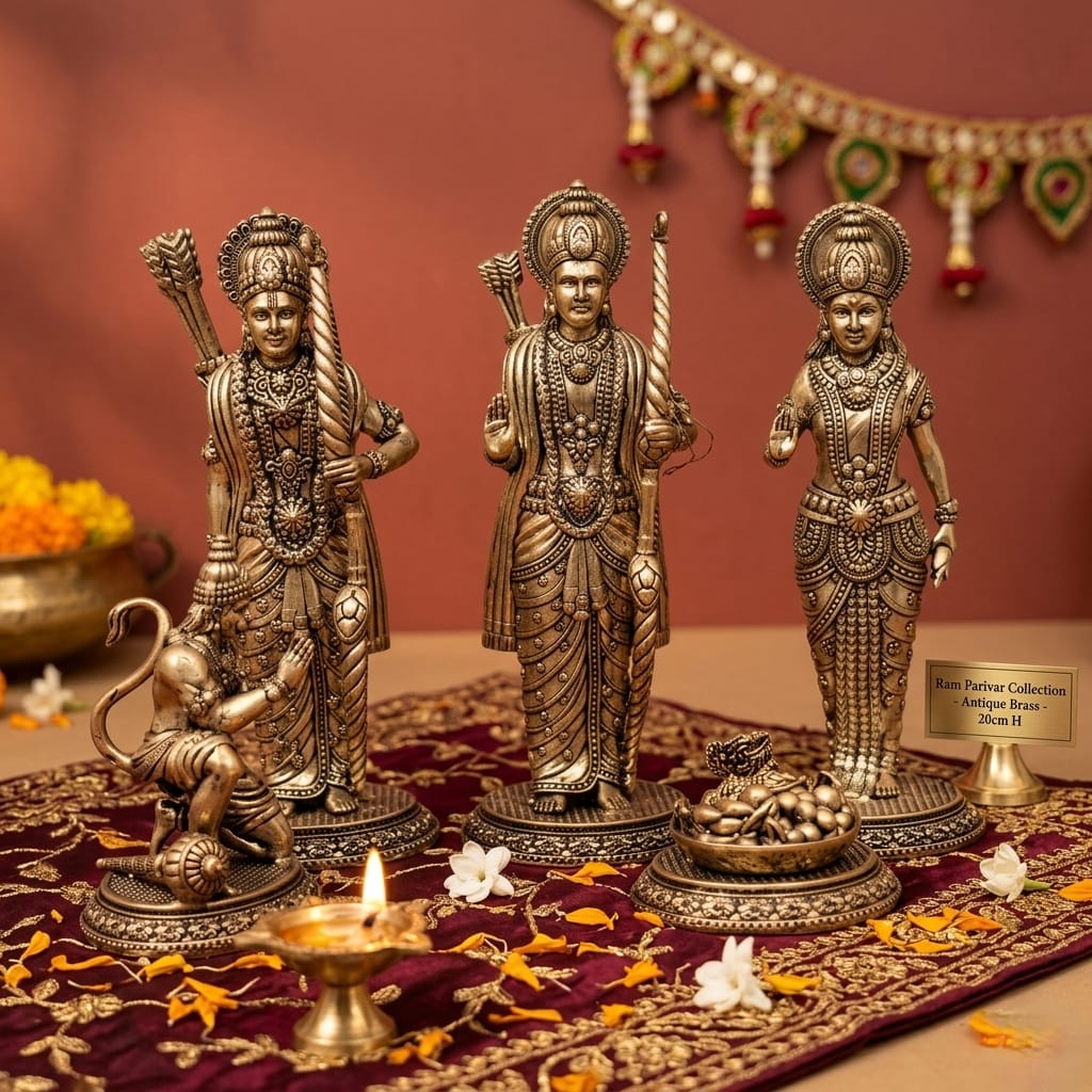 Handcrafted Brass Ram Darbar Statue – Lord Ram, Sita, Lakshman & Hanuman Idol for Peace, Prosperity & Divine Blessings