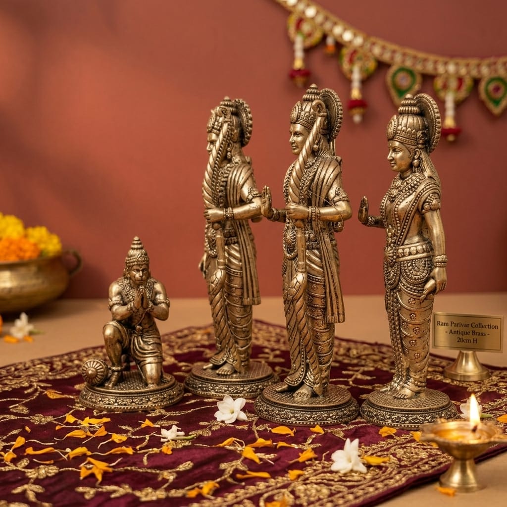 Handcrafted Brass Ram Darbar Statue – Lord Ram, Sita, Lakshman & Hanuman Idol for Peace, Prosperity & Divine Blessings
