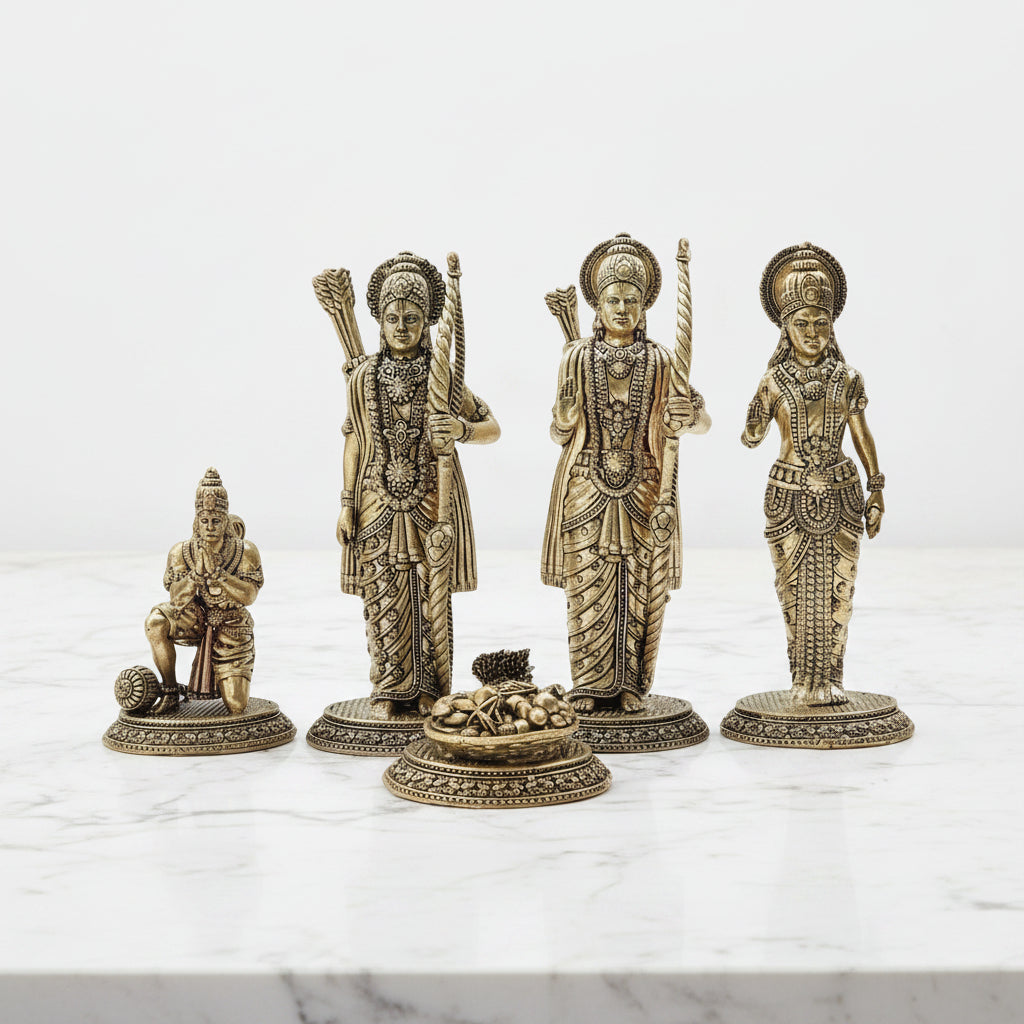 Handcrafted Brass Ram Darbar Statue – Lord Ram, Sita, Lakshman & Hanuman Idol for Peace, Prosperity & Divine Blessings
