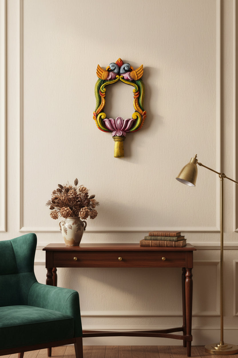 Handmade Handpainted Wooden Lotus Wall Frame | Traditional Indian Wall Art | Lotus Wall Hanging | Spiritual Home Décor | Vastu Gift