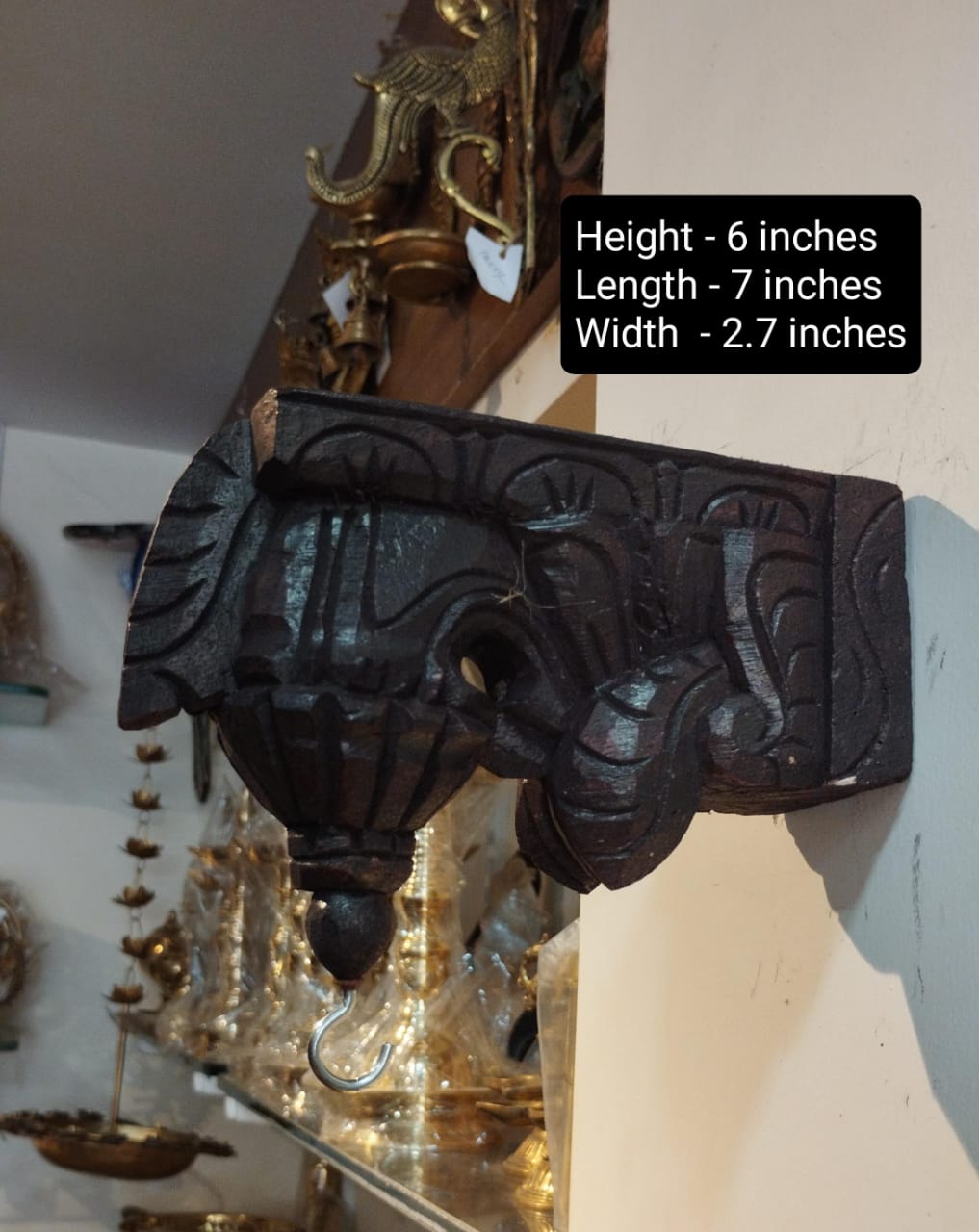 Handmade Wooden temple Wall Bracket| Hand-Carved Decorative Wall Corbel | Traditional Indian Home Décor | Wooden Shelf Bracket | Set of 1