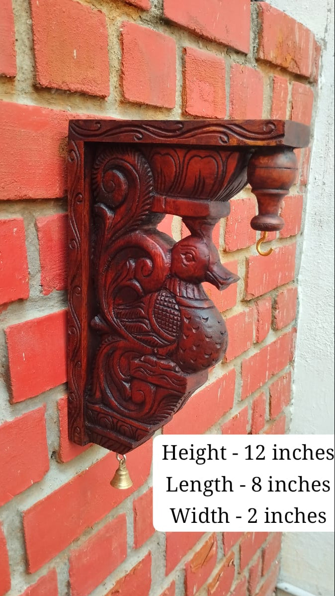 Handmade Wooden peacock Wall Bracket| Hand-Carved Decorative Wall Corbel | Traditional Indian Home Décor | Wooden Shelf Bracket | Set of 1