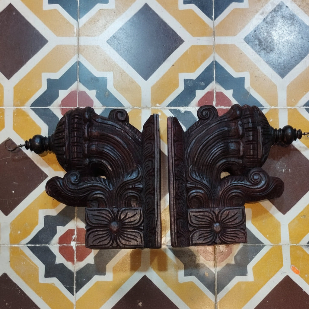 Handmade handpainted Wooden temple  Wall Bracket pair | Hand-Carved Decorative Wall Corbel | Traditional Indian Home Décor | Wooden Shelf Bracket | Set of 2