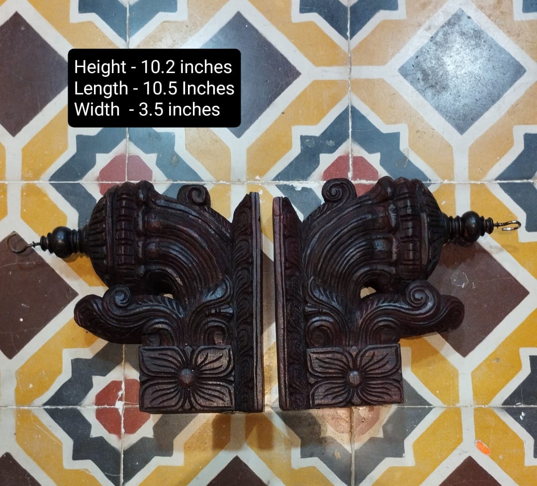 Handmade handpainted Wooden temple  Wall Bracket pair | Hand-Carved Decorative Wall Corbel | Traditional Indian Home Décor | Wooden Shelf Bracket | Set of 2