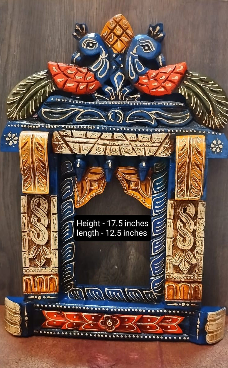 Handmade Handpainted Dual Peacock Jharokha Wall Hanging | Traditional Wooden Window Frame | Indian Wall Décor | Boho Home Accent | Vastu Gift