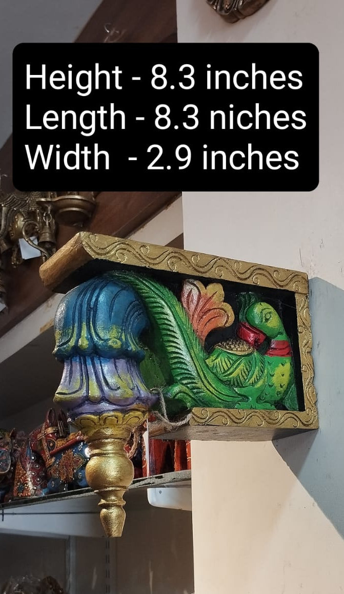 Handmade Wooden Parrot Wall Bracket | Hand-Carved Decorative Wooden Corbel | Traditional Indian Home Décor | Wall Hanging Bracket | Set of 1
