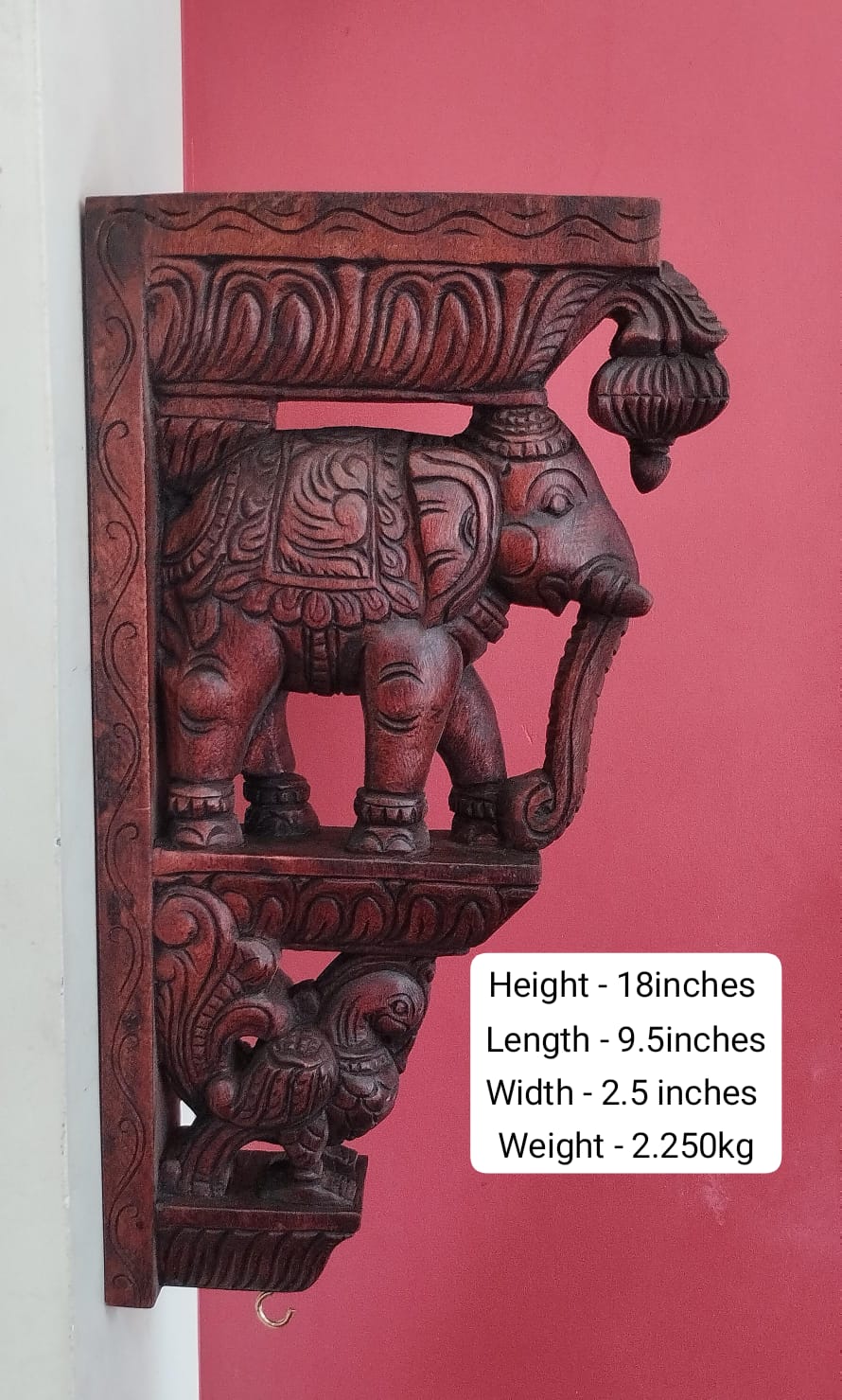 Handmade Wooden Elephant Wall Bracket | Hand-Carved Decorative Wooden Corbel | Traditional Indian Home Décor | Wall Hanging Bracket | Set of 1