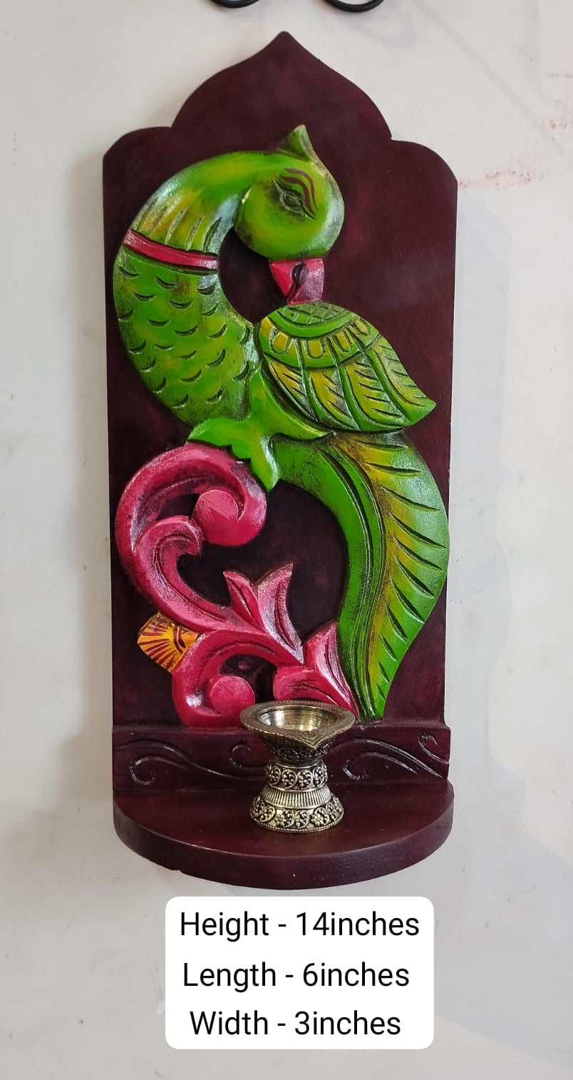 Handmade Wooden Parrot Wall Stand | Hand-Carved Decorative Wall Bracket | Traditional Indian Home Décor | Wooden Hanging Stand | Set of 1