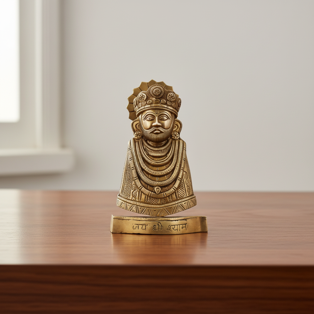 Brass Khatu Shyam Idol | Handmade Shyam Baba Murti for Home Temple | Hindu God Statue for Puja, Diwali Gift & Spiritual Décor