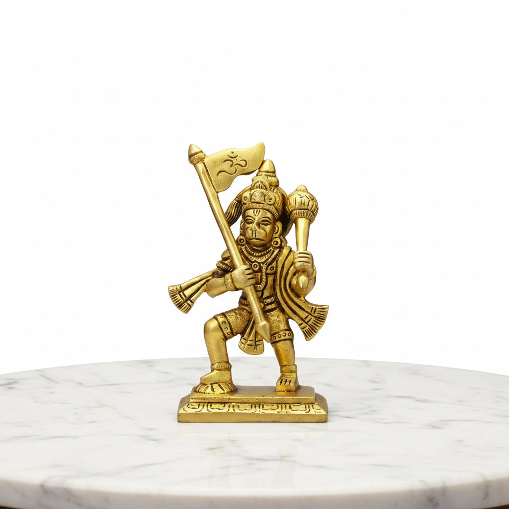 Brass Hanuman Statue with Flag | Bajrang Bali Idol for Home Temple | Handmade Hanuman Murti for Pooja | Spiritual & Diwali Gift
