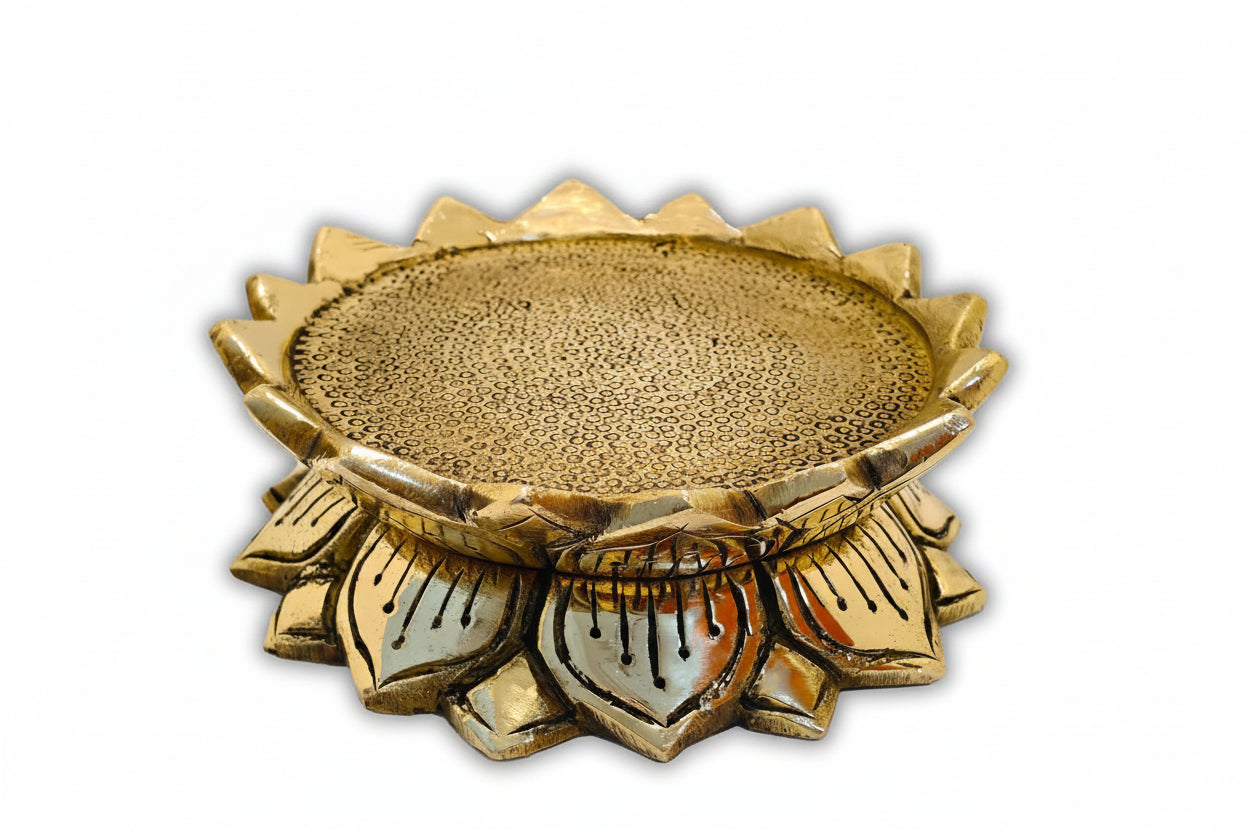 4 Inch Brass Lotus Pedestal for God Idols | Decorative Brass Stand for Pooja, Home Mandir, Hindu Altar & Religious Décor